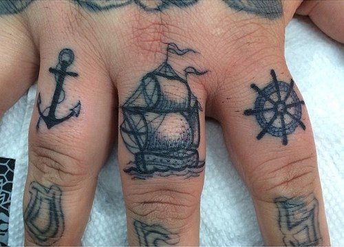 Love for the sea finger tattoos