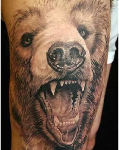 Mad bear gray tatoo on half sleeve