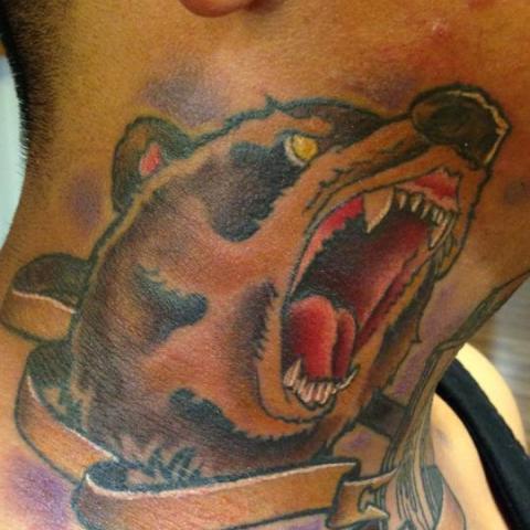 Mad colored bear on neck