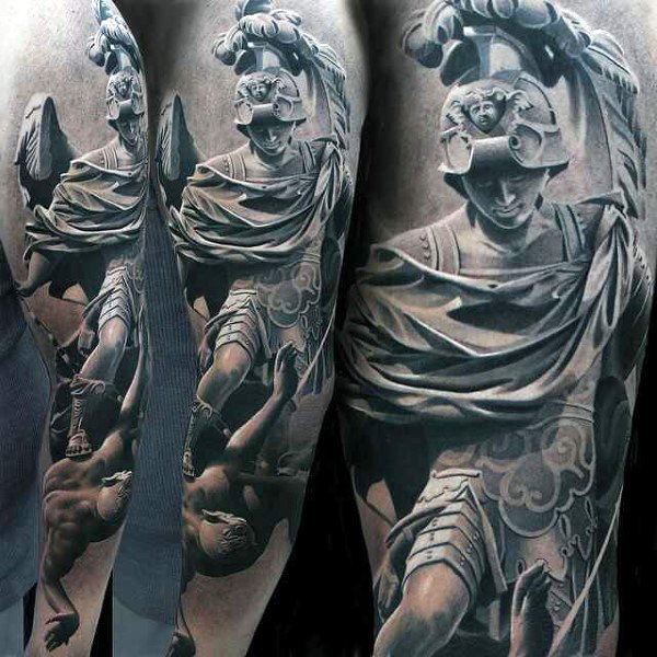 Male full sleeves hro killing evil realistic tattoo