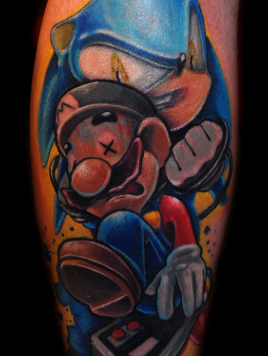 Mario and sonic big colored tatoo