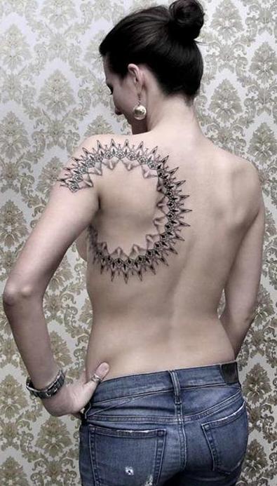 Nice big geometry tattoo on back