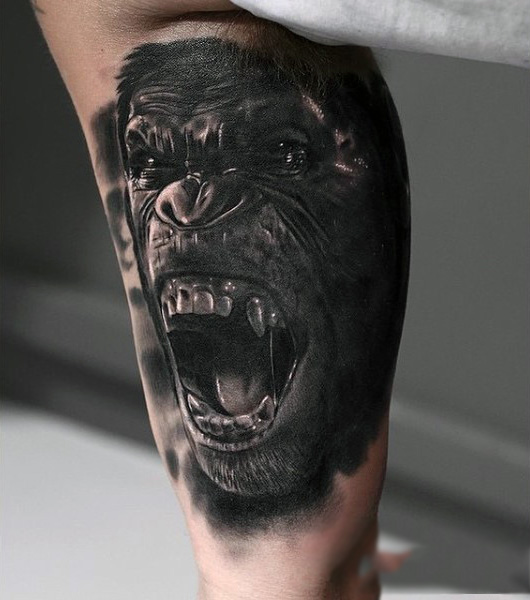 Open mouthed chimpanzee realism tattoos guys