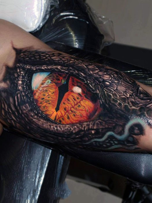 Realistic eye with details tattoo mens forearms