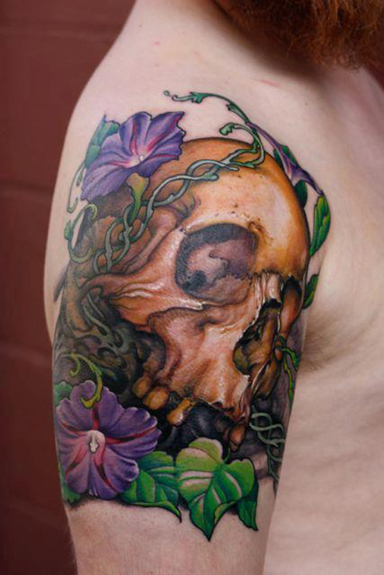 Realistic scull with flowers