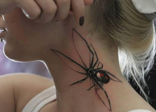 Realistic spider on her neck