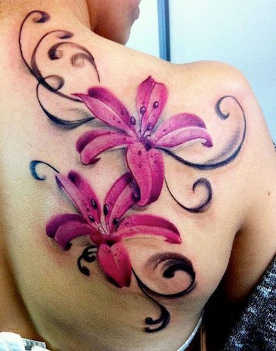 Red flower on shoulder