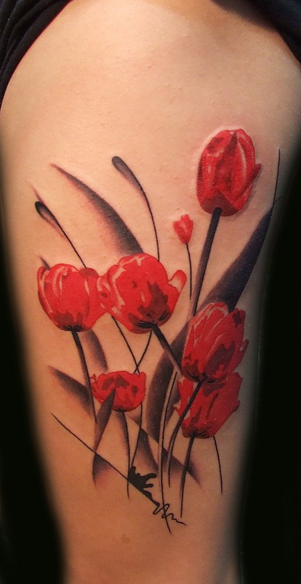 Red flowers on arm