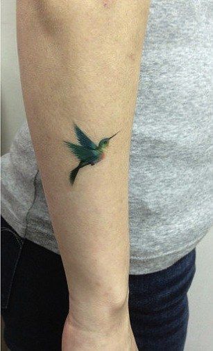 Small detailed colored bird on hand