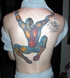 Spiderman in action on the back