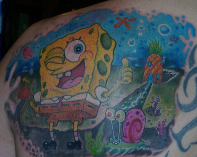 Spongebob and his friend on thee back