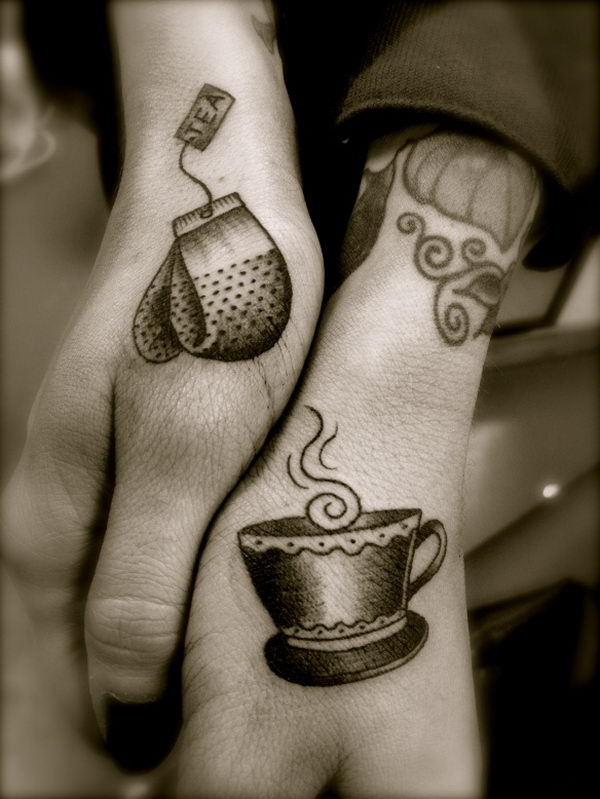 Tea and cups matching on arms