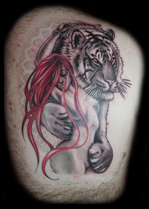 Tiger and red hear lady