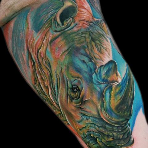 Water collored rhino on arm