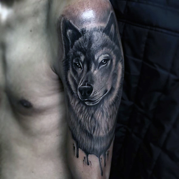 Watercolor black wolf on arm