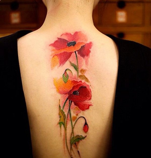 Wattercolor poppies on back bone