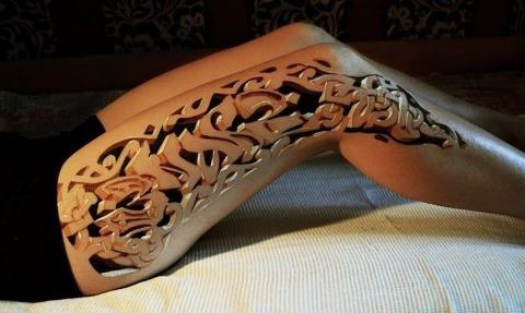 Woodcut realistic full leg