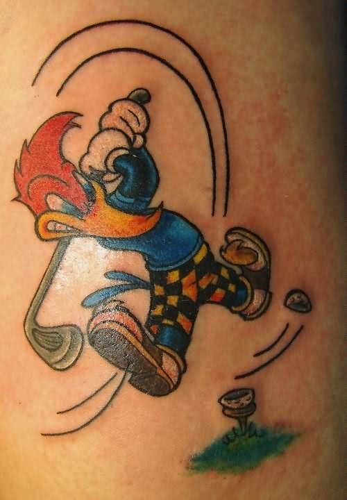 Woody woodpecker play the golf colored cartoon